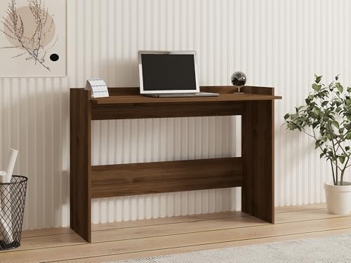 Scandinavian Study Desk, Walnut, 120 x 85 x 40 cm | 100% Melamine Coated Particle Board, 18 mm Thickness | Multipurpose with Additional Storage von Hanah Home