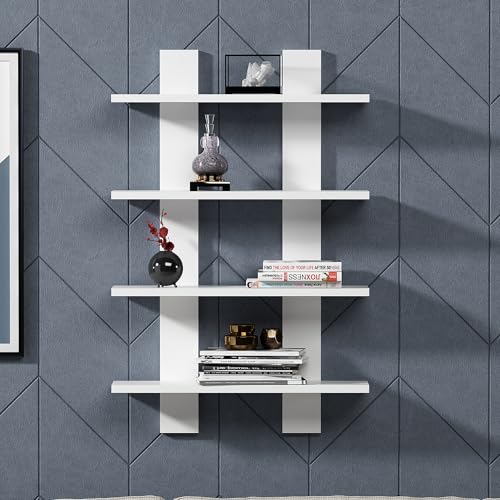 Scandinavian Wall Shelf, White, 59.6 x 16.4 x 90 cm | 100% Melamine Coated Particle Board, 18 mm Thick | Stylish & Functional Storage Solution for Home & School Scandinavian Wall Shelf, White, 59.6 x 16.4 x 90 cm | 100% Melamine Coated Particle Board, 18 mm Thick | Stylish & Functional Storage Solution for Home & School von Hanah Home