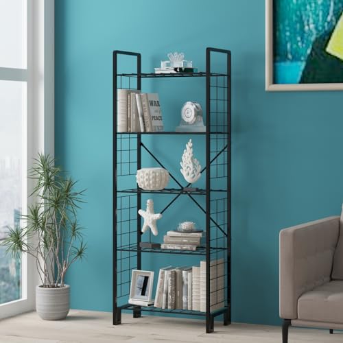 Sturdy Black Metal Bookshelf, 30 cm W x 60 cm H x 156 cm D | 100% Metal Frame, 7 mm Thickness | Ideal for Modern Home & Office Storage Sturdy Black Metal Bookshelf, 30 cm W x 60 cm H x 156 cm D | 100% Metal Frame, 7 mm Thickness | Ideal for Modern Home & Office Storage von Hanah Home