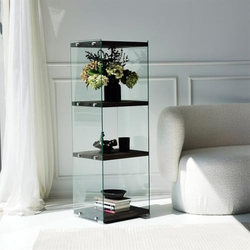 Stylish Anthracite Bookshelf, 120 cm Height x 40 cm Width x 35 cm Depth | 100% Solid Wood Frame & 100% Tempered Glass | Disassembled for Easy Assembly von Hanah Home