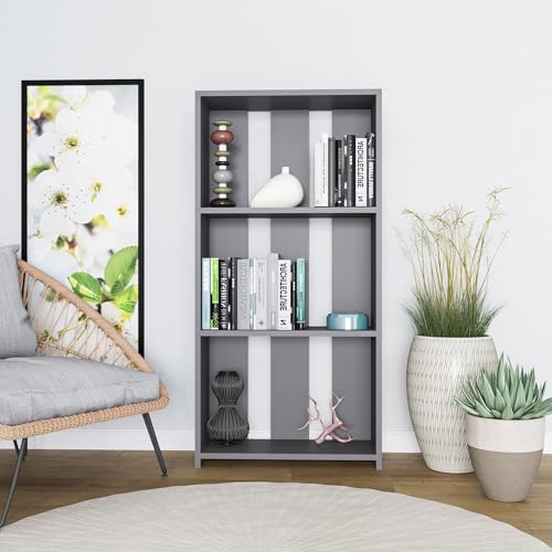 Stylish Anthracite Bookshelf, 121.8 cm High, 60 cm Wide, 25 cm Deep | 100% Melamine Coated Particle Board, 18 mm Thick | Wall-Mountable, Space-Saving Design von Hanah Home