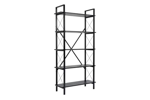 Stylish Black Bookshelf with Metal Frame, 90 x 180 x 33.5 cm | 100% Melamine Coated Particle Board | Wall-Mountable, Durable & Functional Design Stylish Black Bookshelf with Metal Frame, 90 x 180 x 33.5 cm | 100% Melamine Coated Particle Board | Wall-Mountable, Durable & Functional Design von Hanah Home