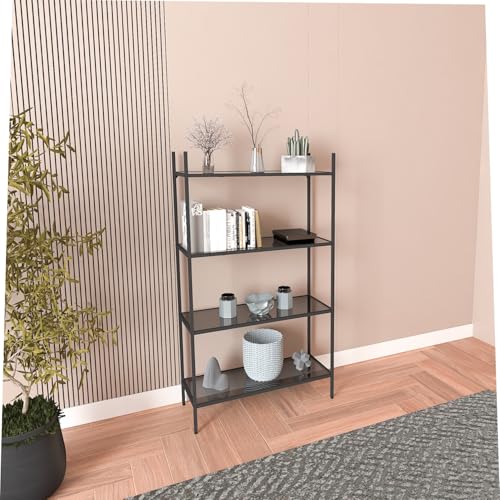Stylish Black Bookshelf with Tempered Glass, 80 x 30 x 126 cm | Durable Metal Legs (15 mm) | Modern Design for Home & Office Storage von Hanah Home