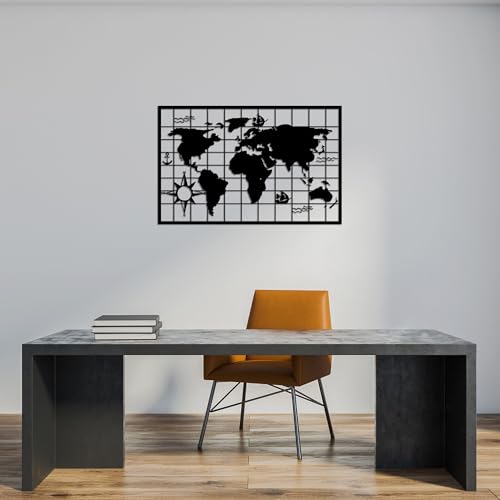 Stylish Black Decorative Metal Wall Accessory, 90 x 58 cm | 100% Metal (1.5 mm Thick) | Easy Wall Mounting | Perfect for Modern Home Decor von Hanah Home