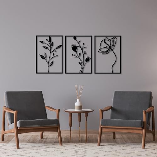Stylish Black Decorative Metal Wall Accessory (3 Pieces), 49 x 70 cm | 100% Metal, 1.5 mm Thickness | Perfect for Modern Home Decor & Art Display von Hanah Home