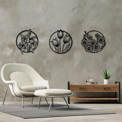 Stylish Black Decorative Metal Wall Accessory (3 Pieces), 72 x 79 cm | 100% Metal, 1.5 mm Thickness | Perfect for Modern Home Decor & Art Display von Hanah Home