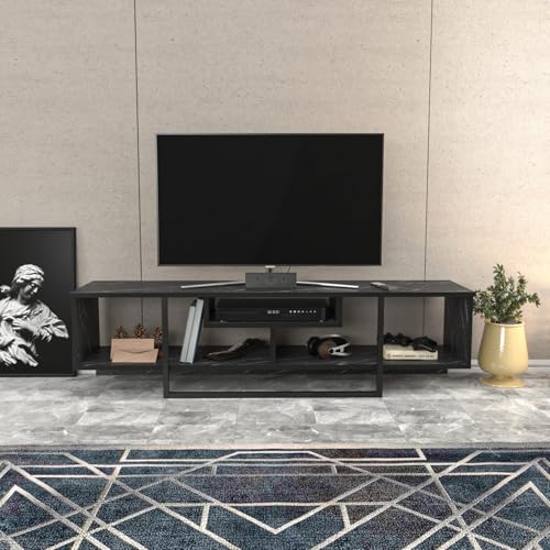 Stylish Black TV Stand, 150 cm Wide, 35.2 cm Deep, 40 cm High | 100% Melamine Coated Particle Board, 18 mm Thick | Perfect for Modern Living Rooms von Hanah Home
