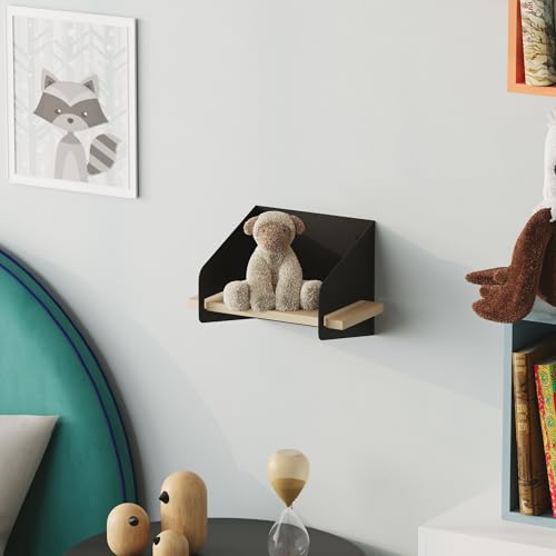 Stylish Black Wall Shelf, 30 x 20 x 19 cm | 100% Wooden with 1.5 mm Metal Frame | Durable & Modern Design for Home & Office Storage von Hanah Home