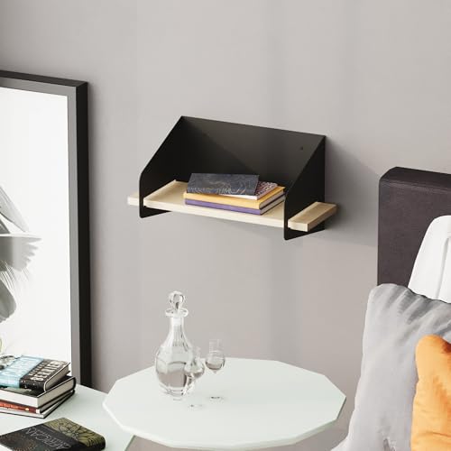 Stylish Black Wall Shelf, 40 x 20 x 19 cm | 100% Wooden with 1.5 mm Metal Frame, 18 mm Thickness | Perfect for Modern Home Decor & Storage Solutions von Hanah Home