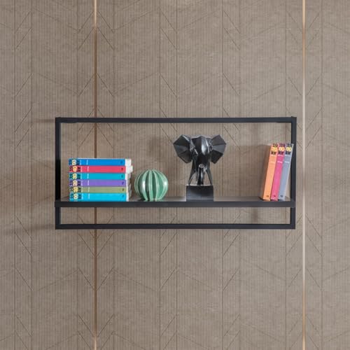 Stylish Black Wall Shelf, 71.1 cm x 33 cm x 18 cm | 100% Melamine Coated Particle Board & Metal Frame | Durable & Modern Design for Home & Office von Hanah Home