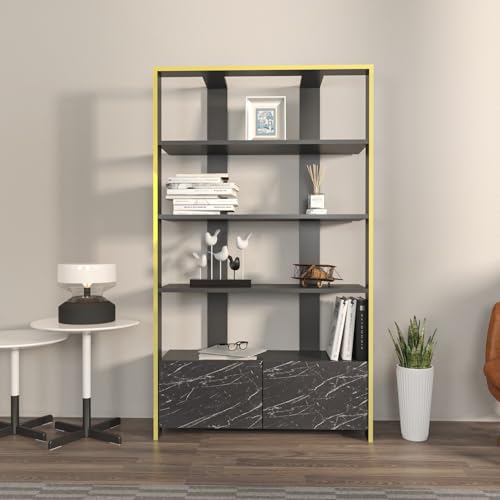 Stylish Black & Marble Bookshelf, 93.6 x 31.5 x 160 cm | 100% Melamine Coated Particle Board, 18 mm Thick | Modern Storage Solution for Home & Office Stylish Black & Marble Bookshelf, 93.6 x 31.5 x 160 cm | 100% Melamine Coated Particle Board, 18 mm Thick | Modern Storage Solution for Home & Office von Hanah Home