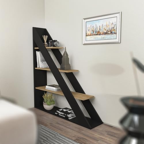 Stylish Bookshelf, Black & Oak, 120 x 131.8 x 25 cm | 100% Melamine Coated Particle Board, 18 mm Thick | Perfect for Modern Home & Office Decor Stylish Bookshelf, Black & Oak, 120 x 131.8 x 25 cm | 100% Melamine Coated Particle Board, 18 mm Thick | Perfect for Modern Home & Office Decor von Hanah Home