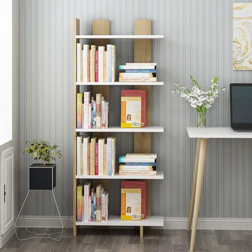 Stylish Bookshelf, White & Sapphire Oak, 62 x 150 x 25 cm | 100% Melamine Coated Particle Board, 18 mm Thick | Ideal for Modern Home & Office Decor Stylish Bookshelf, White & Sapphire Oak, 62 x 150 x 25 cm | 100% Melamine Coated Particle Board, 18 mm Thick | Ideal for Modern Home & Office Decor von Hanah Home