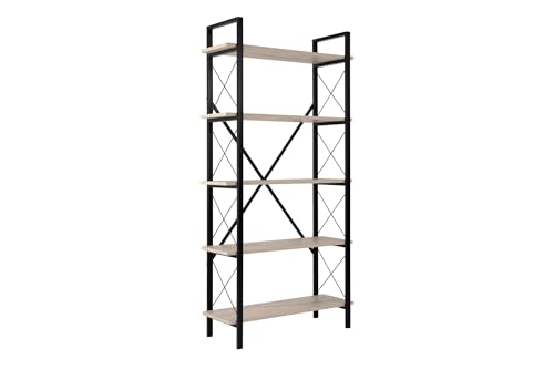 Stylish Bookshelf with Metal Frame, 90 x 180 x 33.5 cm | 100% Melamine Coated Particle Board, Wall-Mountable, Travertine & Black | Perfect for Home & Office Stylish Bookshelf with Metal Frame, 90 x 180 x 33.5 cm | 100% Melamine Coated Particle Board, Wall-Mountable, Travertine & Black | Perfect for Home & Office von Hanah Home