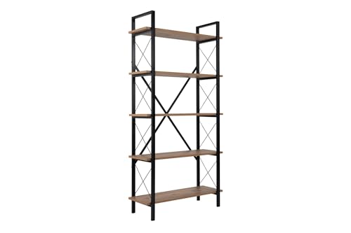 Stylish Bookshelf with Metal Frame, Atlantic Pine & Black, 90 x 180 x 33.5 cm | 100% Melamine Coated, Wall-Mountable, Durable Design for Modern Spaces von Hanah Home