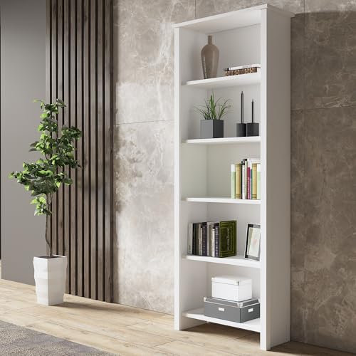 Stylish Bookshelf with Metal Handle, 64 cm x 170 cm x 25 cm | 100% Chipboard & MDF Frame, 18 mm Thick | Wall-Mountable, Elegant Wooden & White Design Stylish Bookshelf with Metal Handle, 64 cm x 170 cm x 25 cm | 100% Chipboard & MDF Frame, 18 mm Thick | Wall-Mountable, Elegant Wooden & White Design von Hanah Home