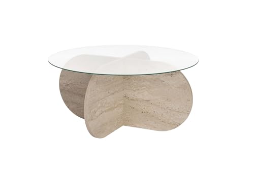 Stylish Coffee Table, 75 x 35 x 75 cm | 100% Tempered Glass & Melamine Coated Particle Board, 18 mm Thick | Elegant Travertine & Transparent Design for Modern Living Spaces Stylish Coffee Table, 75 x 35 x 75 cm | 100% Tempered Glass & Melamine Coated Particle Board, 18 mm Thick | Elegant Travertine & Transparent Design for Modern Living Spaces von Hanah Home