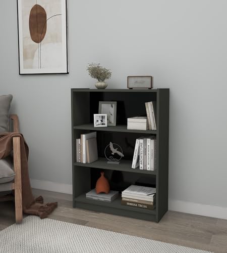 Stylish Dark Grey Bookshelf, 80 cm x 106 cm x 28 cm | 100% Melamine Coated Particle Board, 18 mm Thick | Wall-Mountable, Modern Design for Home & Office Stylish Dark Grey Bookshelf, 80 cm x 106 cm x 28 cm | 100% Melamine Coated Particle Board, 18 mm Thick | Wall-Mountable, Modern Design for Home & Office von Hanah Home