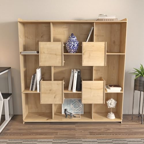 Stylish Oak Bookshelf, 136.7 x 138 x 27.5 cm | 100% Melamine Coated Particle Board, 8 mm Thickness | Perfect for Modern Home & Office Decor Stylish Oak Bookshelf, 136.7 x 138 x 27.5 cm | 100% Melamine Coated Particle Board, 8 mm Thickness | Perfect for Modern Home & Office Decor von Hanah Home