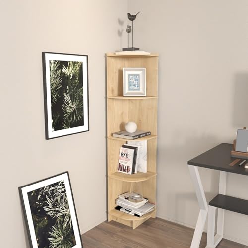 Stylish Oak Bookshelf, 138 cm Height, 28 cm Width, 30 cm Depth | 100% Melamine Coated Particle Board, 8 mm Thickness | Perfect for Modern Home Decor von Hanah Home