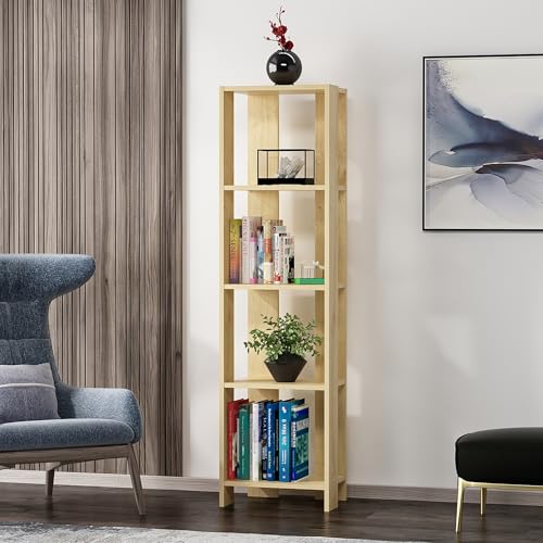 Stylish Oak Bookshelf, 160 cm Height, 43.4 cm Width, 31.5 cm Depth | 100% Melamine Coated Particle Board, 18 mm Thick | Wall-Mountable, Space-Saving Design von Hanah Home