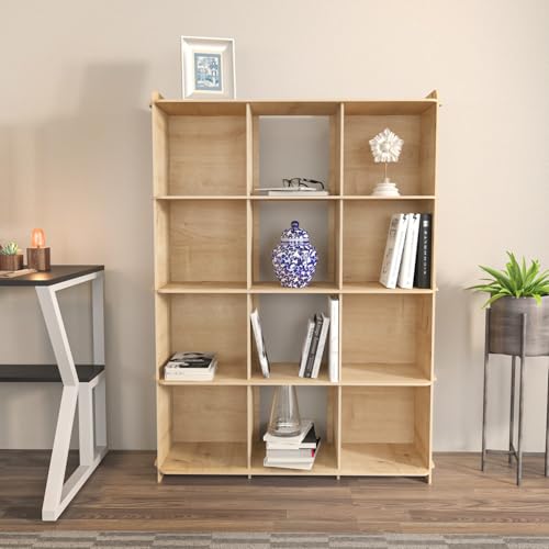 Stylish Oak Bookshelf, 92.5 cm W x 132 cm H x 30 cm D | 100% Melamine Coated Particle Board, 8 mm Thick | Perfect for Modern Home & Office Decor von Hanah Home