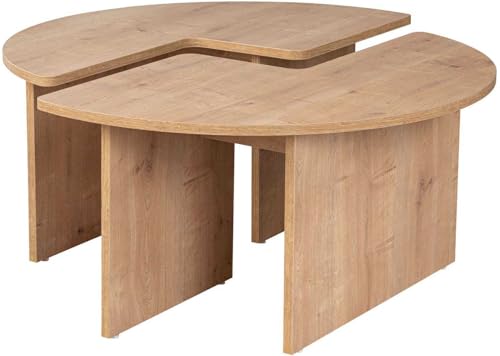 Stylish Oak Coffee Table, Ø90 cm, 41 cm Height | 100% Melamine Coated Particle Board, 18 mm Thick | Perfect for Modern Living Rooms & Cozy Spaces von Hanah Home