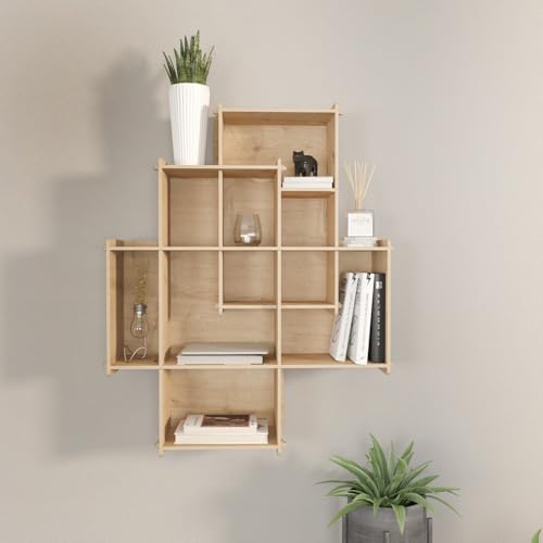 Stylish Oak Wall Shelf, 70 cm x 88.7 cm x 21 cm | 100% Melamine Coated Particle Board, 8 mm Thick | Perfect for Modern Home Decor & Storage Solutions von Hanah Home