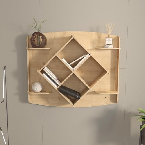 Stylish Oak Wall Shelf, 81.6 x 61.8 x 15 cm | 100% Melamine Coated Particle Board, 8 mm Thick | Perfect for Modern Home Decor & Organization von Hanah Home