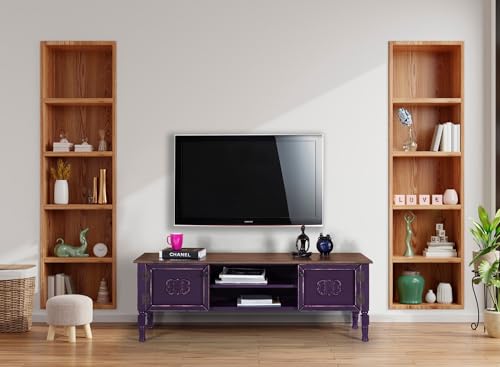 Stylish Purple TV Unit, 150 cm Wide, 40 cm High, 50 cm Deep | 100% MDF with Spruce Top & Hornbeam Legs | Modern Design for Living Room & Entertainment Spaces von Hanah Home