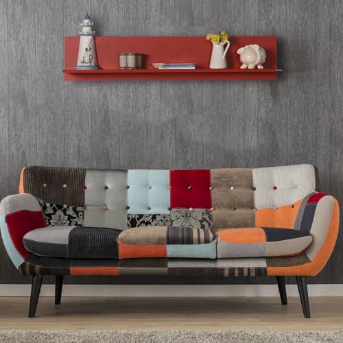 Stylish Red Wall Shelf, 120 cm x 25 cm x 20 cm | 100% Melamine Coated Particle Board, 16 mm Thick | Perfect for Modern Home Decor & Storage Solutions von Hanah Home