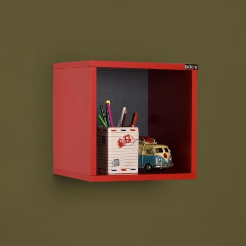 Stylish Red Wall Shelf, 33 x 33 x 19 cm | 100% Melamine Coated Particle Board, 16 mm Thick | Perfect for Modern Home Decor & Storage Solutions von Hanah Home