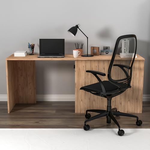 Stylish Study Desk, Atlantic Pine & Anthracite, 180 x 73.8 x 47 cm | 100% Melamine Coated Particle Board, 18 mm Thick | Perfect for Modern Workspaces von Hanah Home