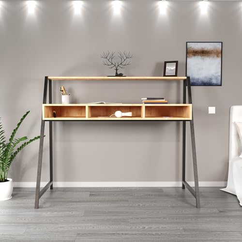 Stylish Study Desk, Oak Finish, 140 x 70 x 121 cm | 100% Melamine Coated Particle Board, 18 mm Thick | Durable Electrostatic Powder Coated Metal Legs Stylish Study Desk, Oak Finish, 140 x 70 x 121 cm | 100% Melamine Coated Particle Board, 18 mm Thick | Durable Electrostatic Powder Coated Metal Legs von Hanah Home