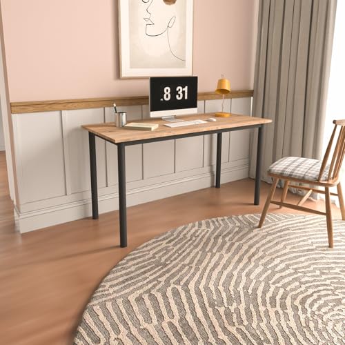 Stylish Study Desk, Oak & Black, 140 x 55 x 78 cm | 100% Melamine Coated Chipboard, 18 mm Thick | Sturdy Metal Legs, Perfect for Home Office Stylish Study Desk, Oak & Black, 140 x 55 x 78 cm | 100% Melamine Coated Chipboard, 18 mm Thick | Sturdy Metal Legs, Perfect for Home Office von Hanah Home