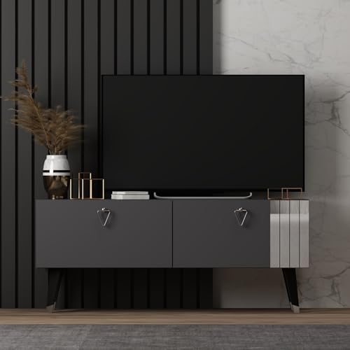 Stylish TV Stand, Anthracite, 120 x 30 x 50 cm | 100% Melamine Coated Particle Board, 18 mm Thick, PVC Legs, 15 cm Height | Modern & Functional Design von Hanah Home