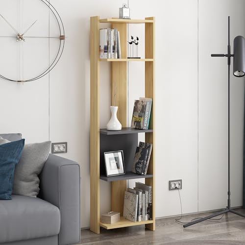 Stylish Wall-Mounted Bookshelf, Oak & Anthracite, 165 cm Height | 100% Melamine Coated Particle Board, 18 mm Thick | Multiple Shelves for Modern Spaces Stylish Wall-Mounted Bookshelf, Oak & Anthracite, 165 cm Height | 100% Melamine Coated Particle Board, 18 mm Thick | Multiple Shelves for Modern Spaces von Hanah Home