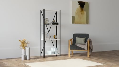 Stylish Wall-Mounted Bookshelf, White & Black, 60 x 149.5 x 29 cm | 100% Melamine Coated Particle Board, 18 mm Thick, Sturdy Metal Frame | Perfect for Modern Home Decor Stylish Wall-Mounted Bookshelf, White & Black, 60 x 149.5 x 29 cm | 100% Melamine Coated Particle Board, 18 mm Thick, Sturdy Metal Frame | Perfect for Modern Home Decor von Hanah Home