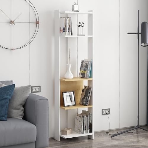Stylish Wall-Mounted Bookshelf, White & Oak, 165 cm Height | 100% Melamine Coated Particle Board, 18 mm Thick | Multiple Shelves for Modern Spaces Stylish Wall-Mounted Bookshelf, White & Oak, 165 cm Height | 100% Melamine Coated Particle Board, 18 mm Thick | Multiple Shelves for Modern Spaces von Hanah Home