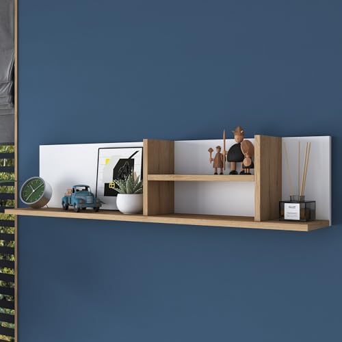 Stylish Wall Shelf, 120 cm x 25 cm x 19.8 cm, White & Walnut | 100% Melamine Coated Particle Board, 18 mm Thick | Perfect for Modern Home Decor & Storage Stylish Wall Shelf, 120 cm x 25 cm x 19.8 cm, White & Walnut | 100% Melamine Coated Particle Board, 18 mm Thick | Perfect for Modern Home Decor & Storage von Hanah Home