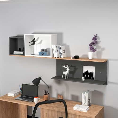 Stylish Wall Shelf, 180 cm Wide, Atlantic Pine & Anthracite/White | 100% Melamine Coated Particle Board, 18 mm Thick | Perfect for Modern Home Decor Stylish Wall Shelf, 180 cm Wide, Atlantic Pine & Anthracite/White | 100% Melamine Coated Particle Board, 18 mm Thick | Perfect for Modern Home Decor von Hanah Home