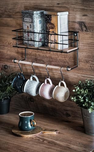 Stylish Wall Shelf, Oak & Black, 32 x 10 x 16.5 cm | 100% Melamine Coated Particle Board & Metal Frame | Perfect for Modern Home Decor & Storage von Hanah Home