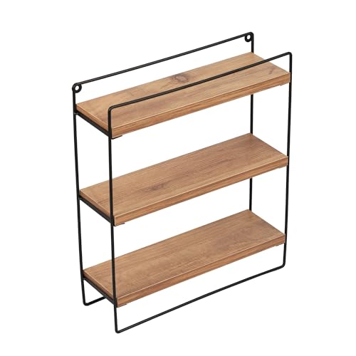 Stylish Wall Shelf, Oak & Black, 37 x 46 x 12 cm | 100% Melamine Coated Particle Board & Metal Frame | Perfect for Modern Home Decor & Storage von Hanah Home