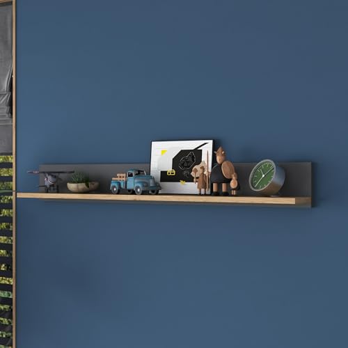 Stylish Wall Shelf, Walnut & Anthracite, 120 x 15 x 14.8 cm | 100% Melamine Coated Particle Board, 18 mm Thick | Perfect for Modern Home Decor & Storage Stylish Wall Shelf, Walnut & Anthracite, 120 x 15 x 14.8 cm | 100% Melamine Coated Particle Board, 18 mm Thick | Perfect for Modern Home Decor & Storage von Hanah Home