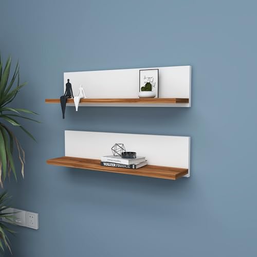 Stylish Wall Shelf (2 Pieces), White, 60 x 15 x 13 cm | 100% Melamine Coated Particle Board | Space-Saving Design for Modern Home & Office von Hanah Home