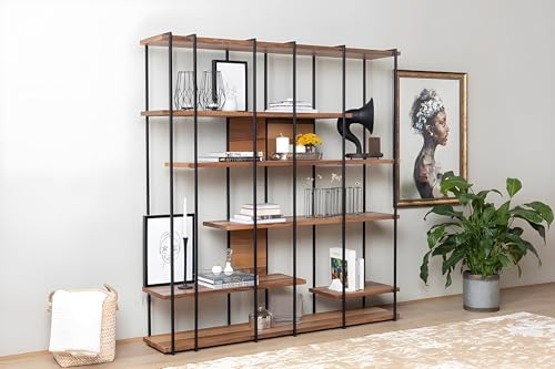 Stylish Walnut Bookshelf with Metal Legs, 170 x 180 x 35 cm | 100% Melamine Coated Chipboard | Perfect for Modern Home & Office Decor Stylish Walnut Bookshelf with Metal Legs, 170 x 180 x 35 cm | 100% Melamine Coated Chipboard | Perfect for Modern Home & Office Decor von Hanah Home