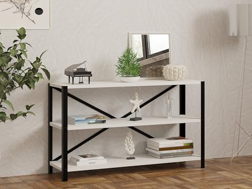 Stylish White Bookshelf, 103 cm x 60 cm x 29.5 cm | 100% Melamine Coated Particle Board & Metal Frame, 18 mm Thick | Perfect for Modern Home & Office von Hanah Home