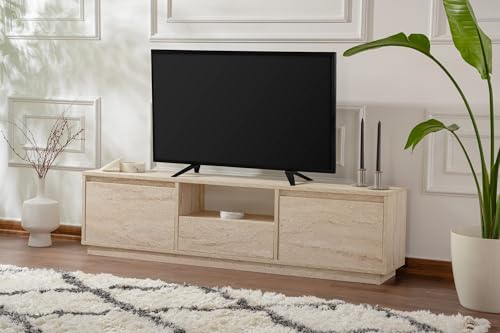 Stylish and Sturdy TV Stand, Travertine, 160 x 42 x 18 | Made from 100% Melamine Coated Particle Board, Thickness:18 mm | Perfect for Modern Home Office & Study Spaces, Elegant and Functional Design Stylish and Sturdy TV Stand, Travertine, 160 x 42 x 18 | Made from 100% Melamine Coated Particle Board, Thickness:18 mm | Perfect for Modern Home Office & Study Spaces, Elegant and Functional Design von Hanah Home