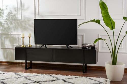 Stylish and Sturdy TV Stand, Wood Black, Black, 180 x 45 x 30 | 100% Melamine Coated Particle Board, Thickness:18 mm | Perfect for Modern Home Office & Study Spaces, Elegant and Functional Design Stylish and Sturdy TV Stand, Wood Black, Black, 180 x 45 x 30 | 100% Melamine Coated Particle Board, Thickness:18 mm | Perfect for Modern Home Office & Study Spaces, Elegant and Functional Design von Hanah Home
