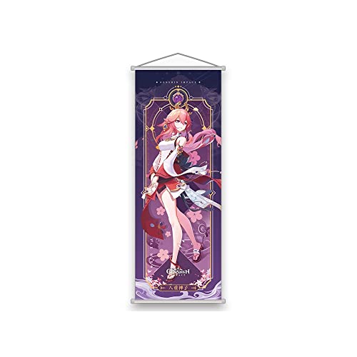 1 x Genshin Impact Scroll-Poster, Wandbehang, geschmiedetes Tuch, Malerei, Dekoration, Wohnzimmer, Schlafzimmer, Kunstdruck, 70 x 25 cm (Yae Miko) von Hanaiette